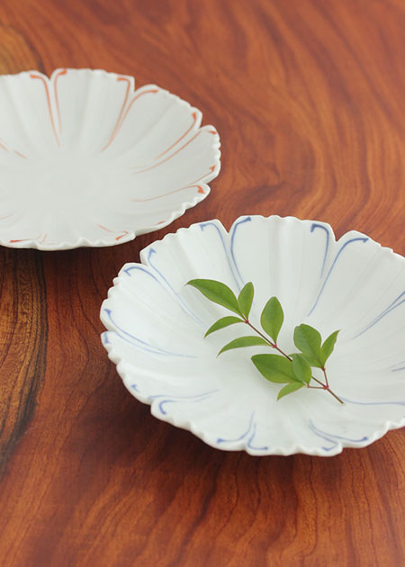 ほたる窯 コスモス皿（赤絵染付セット）｜九谷焼のうつわ｜和食器通販