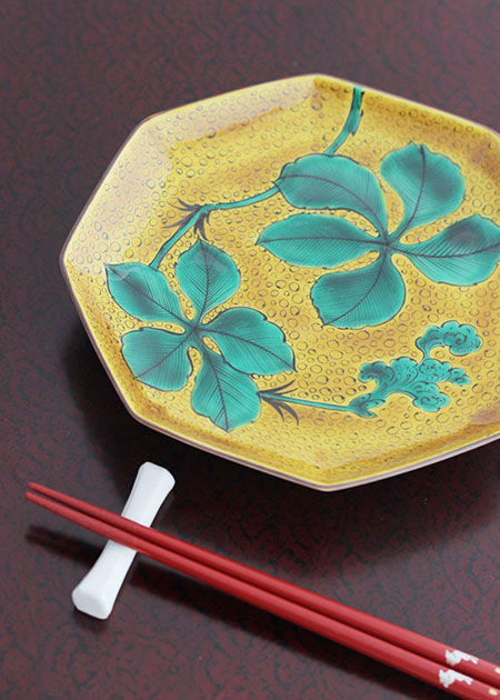 池島直人 八角皿（色絵葉文）｜九谷焼のうつわ｜和食器通販 じろや