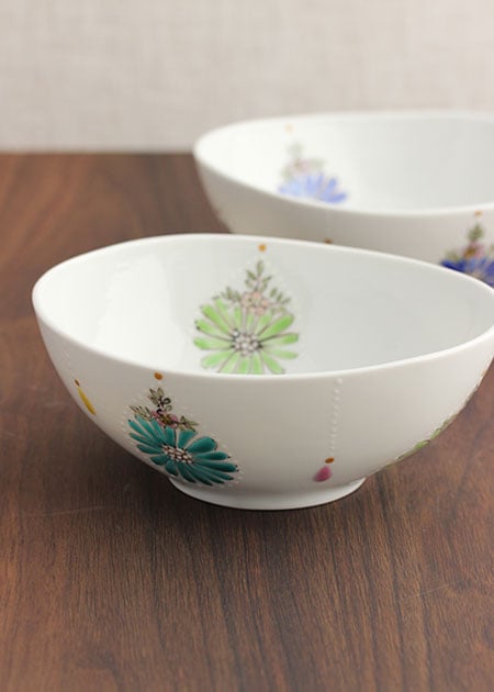 古九谷　九谷焼　角福　花柄 陶器製ボウル 古九谷 九谷焼 角福 花柄 陶器製ボウル