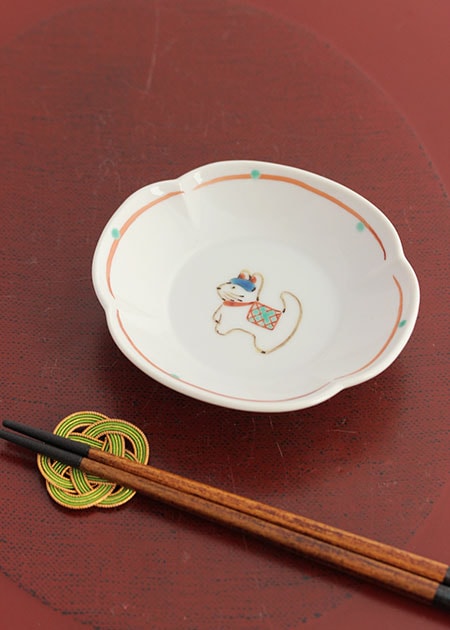 九谷美陶園 木瓜 三.七寸皿（張子犬文様）｜九谷焼のうつわ｜和食器