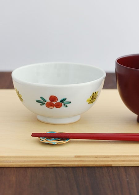 人気満点 樋山真弓 飯碗（色絵菊と南天）｜九谷焼のうつわ｜和食器通販 じろや 茶碗・めし碗