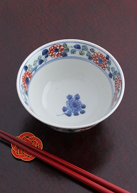 新品未使用　九谷焼 萠窯　飯碗　色絵回花文　萌窯 萌窯 飯碗（色絵回花文）｜九谷焼のうつわ｜和食器通販 じろや