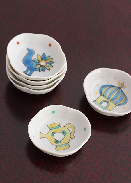 第一陶器 翔山窯 九谷手 木瓜皿 5枚セット 小皿 色絵 古