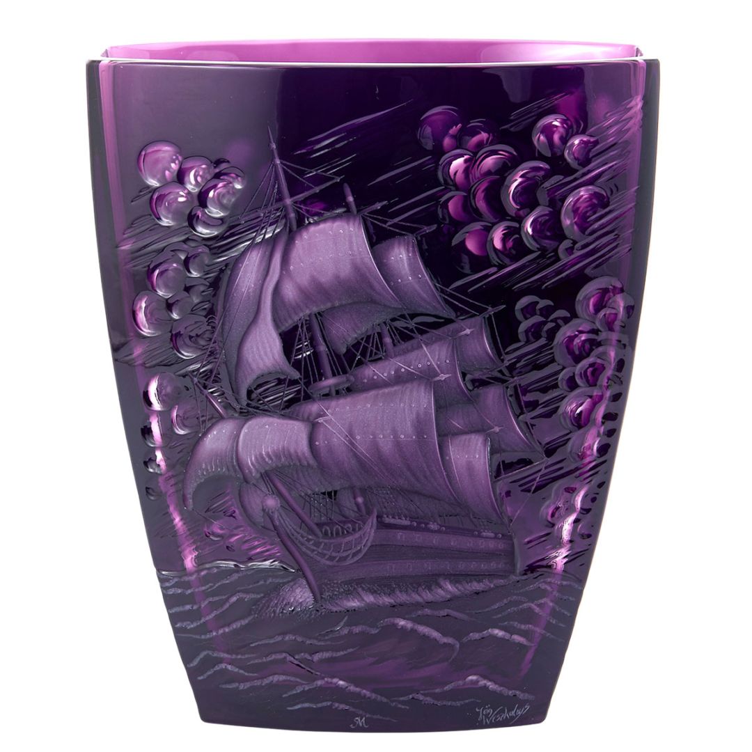 マイセンクリスタル　色被せ花瓶 「帆船」　SS/81038/25L