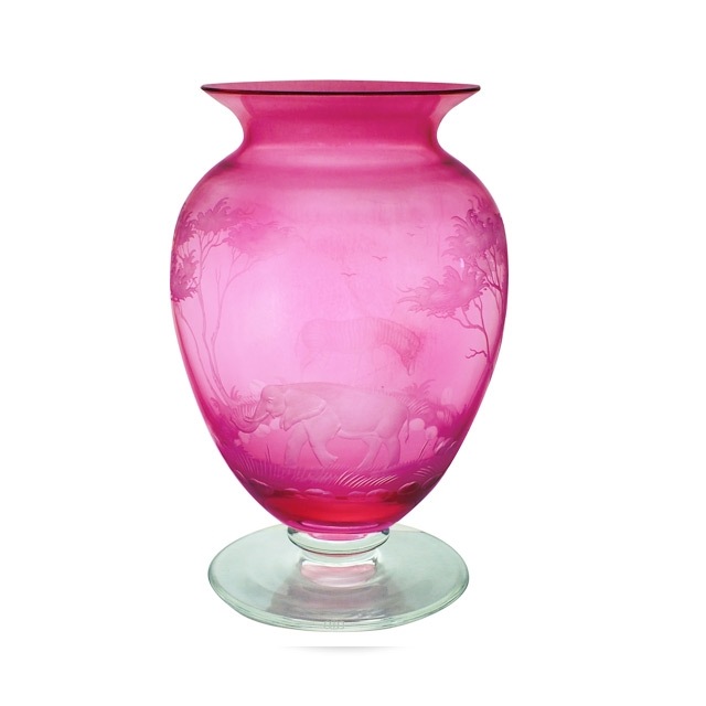 テレジアンタール サファリ 花瓶(大・レッド)ゾウ/シマウマ 65009410R