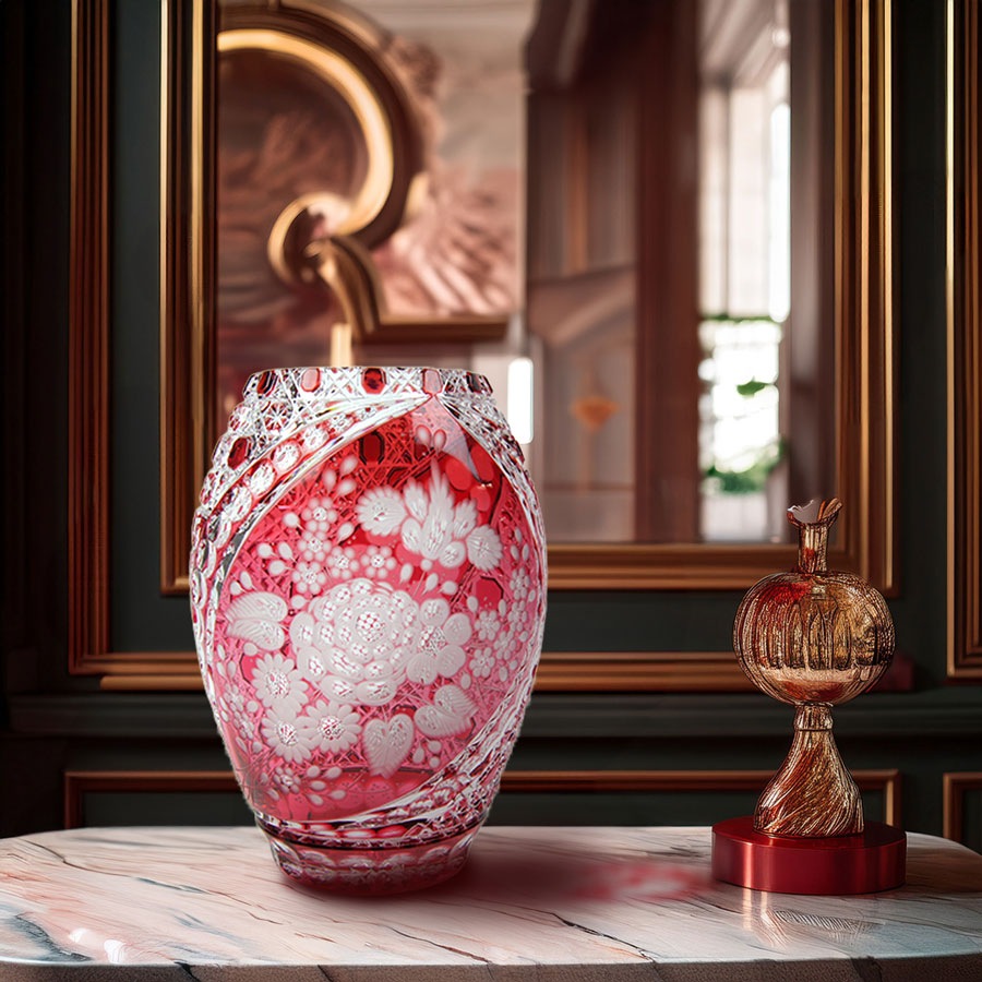 マイセンクリスタル ミスティックフラワー 色被せ花瓶 F2283/26R