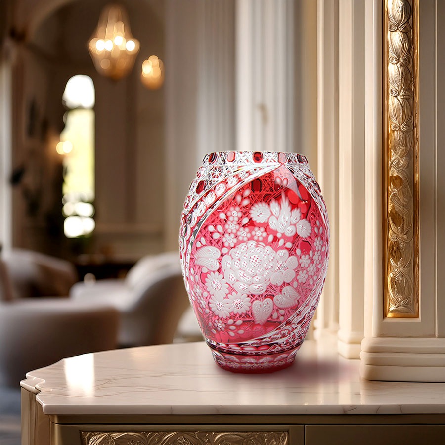 マイセンクリスタル ミスティックフラワー 色被せ花瓶 F2283/26R