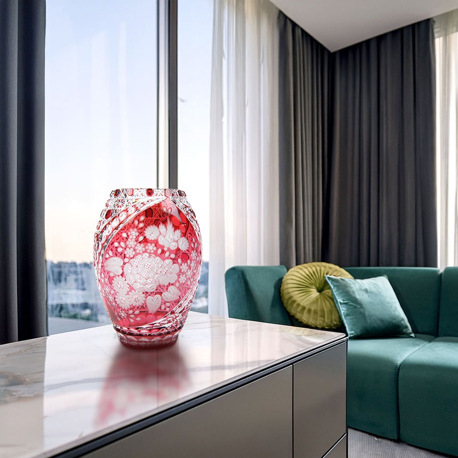 マイセンクリスタル ミスティックフラワー 色被せ花瓶 F2283/26R