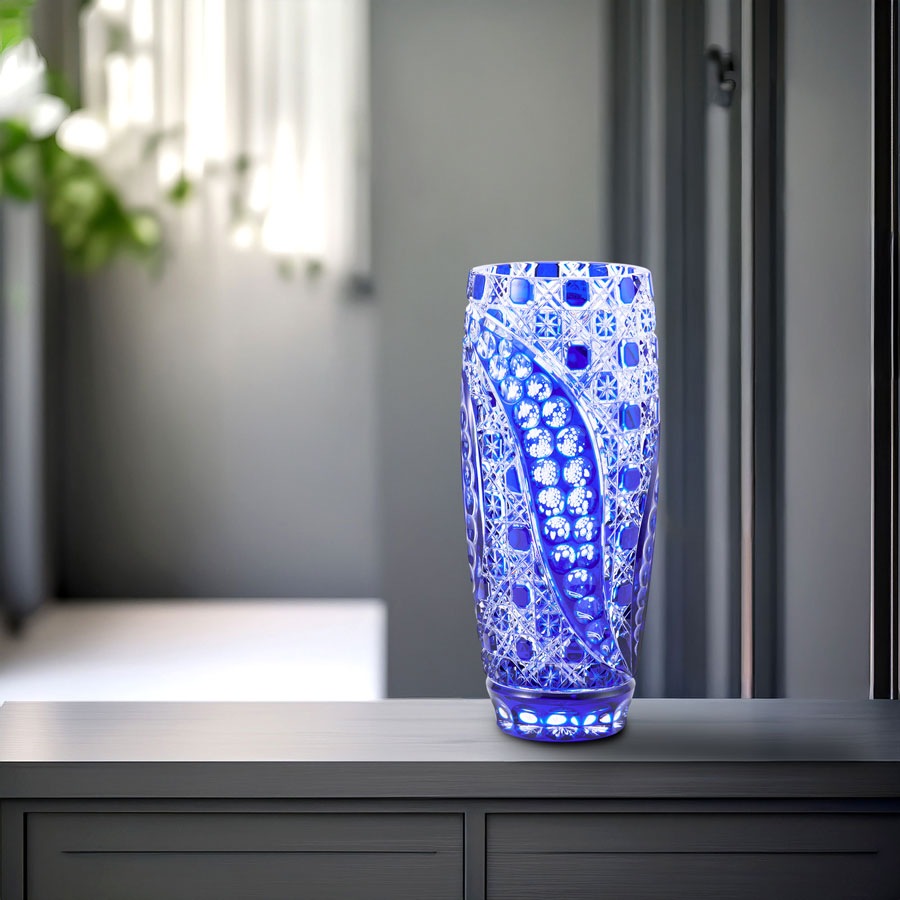 マイセンクリスタル ミスティックフラワー 色被せ花瓶 (ブルー) F504/28B