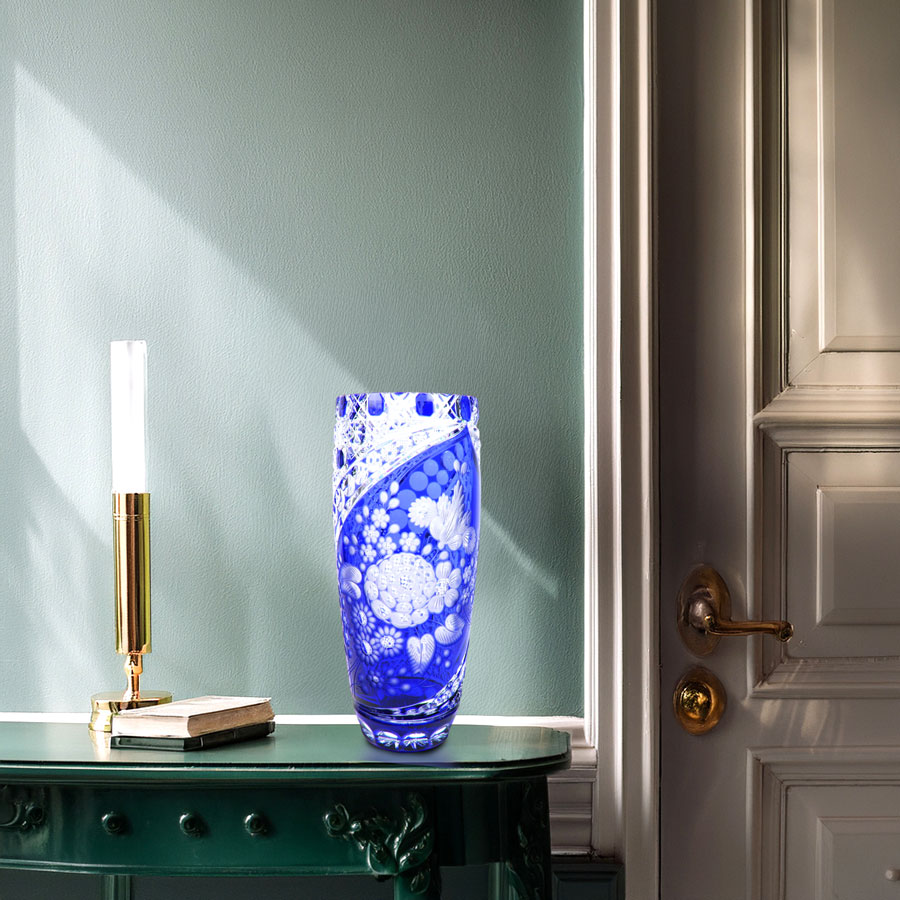 マイセンクリスタル ミスティックフラワー 色被せ花瓶 (ブルー) F504