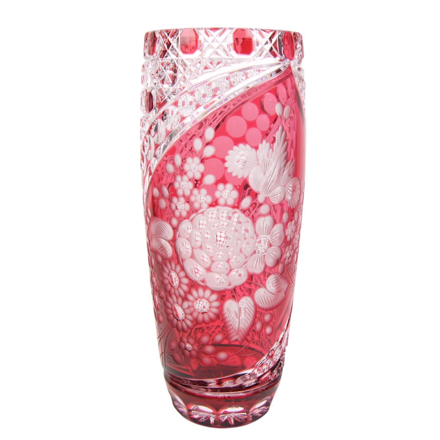 マイセンクリスタル ミスティックフラワー 色被せ花瓶 (レッド) F504/28R