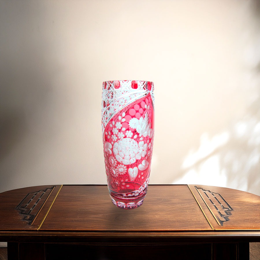 マイセンクリスタル ミスティックフラワー 色被せ花瓶 (レッド) F504/28R