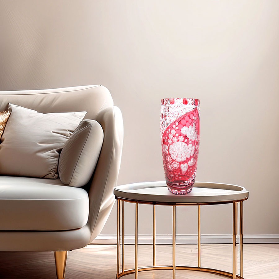 マイセンクリスタル ミスティックフラワー 色被せ花瓶 (レッド) F504/28R