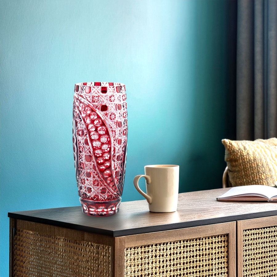 マイセンクリスタル ミスティックフラワー 色被せ花瓶 (レッド) F504/28R