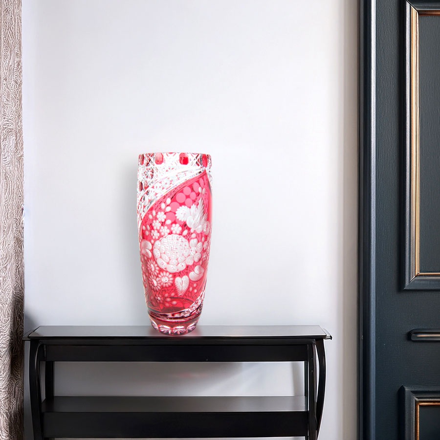 マイセンクリスタル ミスティックフラワー 色被せ花瓶 (レッド) F504/28R