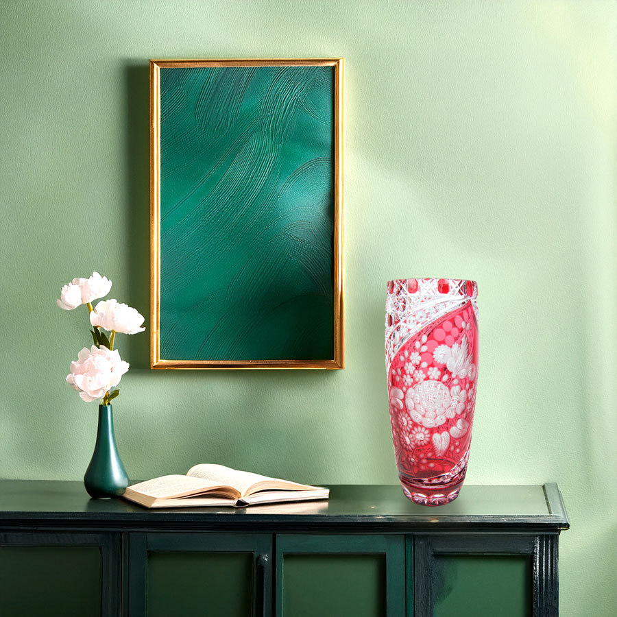 マイセンクリスタル ミスティックフラワー 色被せ花瓶 (レッド) F504/28R