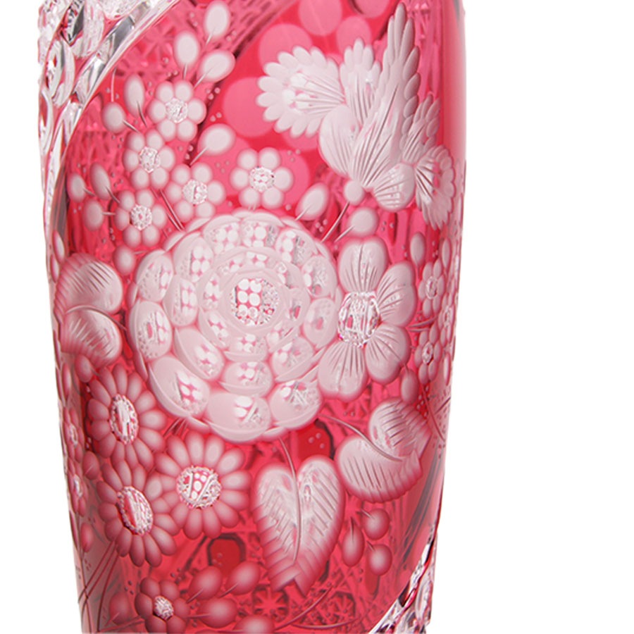 マイセンクリスタル ミスティックフラワー 色被せ花瓶 (レッド) F504/28R