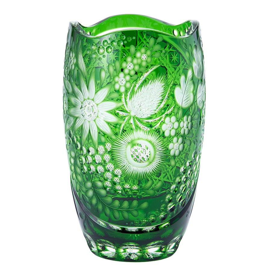マイセンクリスタル 色被せ花瓶 「フラワー」 (グリーン) FL/2/26G