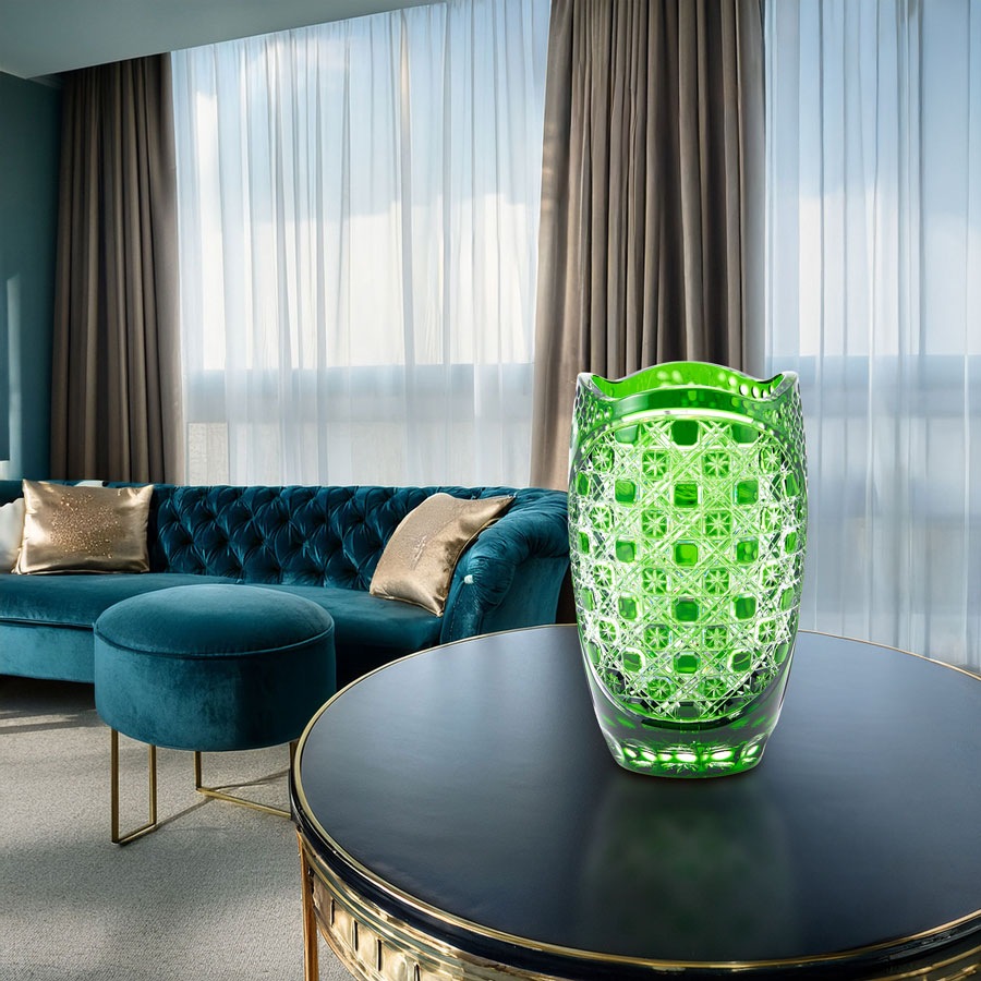 マイセンクリスタル 色被せ花瓶 「フラワー」 (グリーン) FL/2/26G