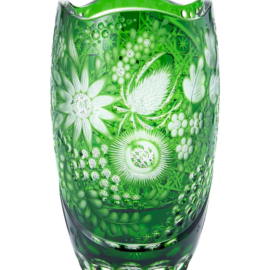 マイセンクリスタル 色被せ花瓶 「フラワー」 (グリーン) FL/2/26G