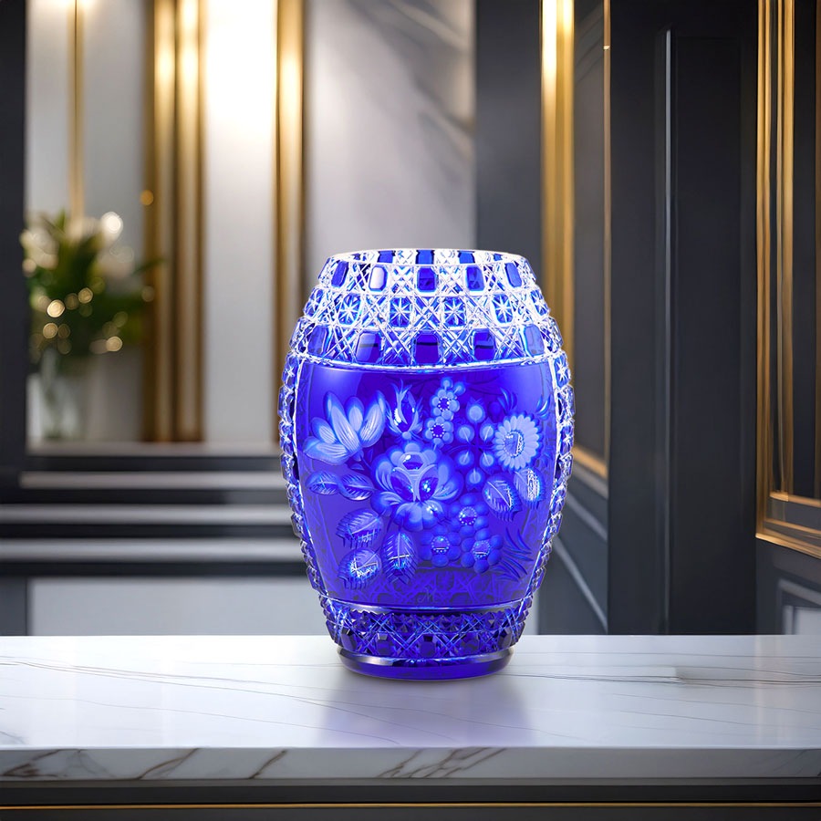 マイセンクリスタル 色被せ花瓶 「マイセンフラワー」 (ブルー) MFW/2283/26B