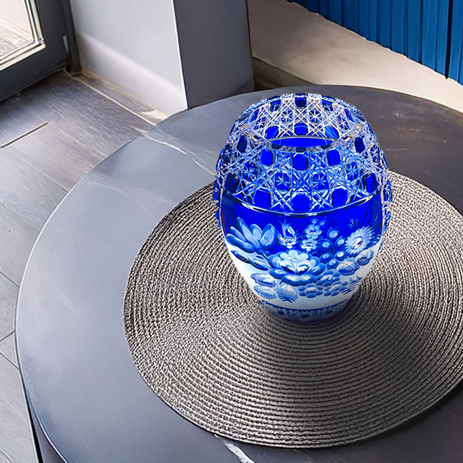 マイセンクリスタル 色被せ花瓶 「マイセンフラワー」 (ブルー) MFW/2283/26B