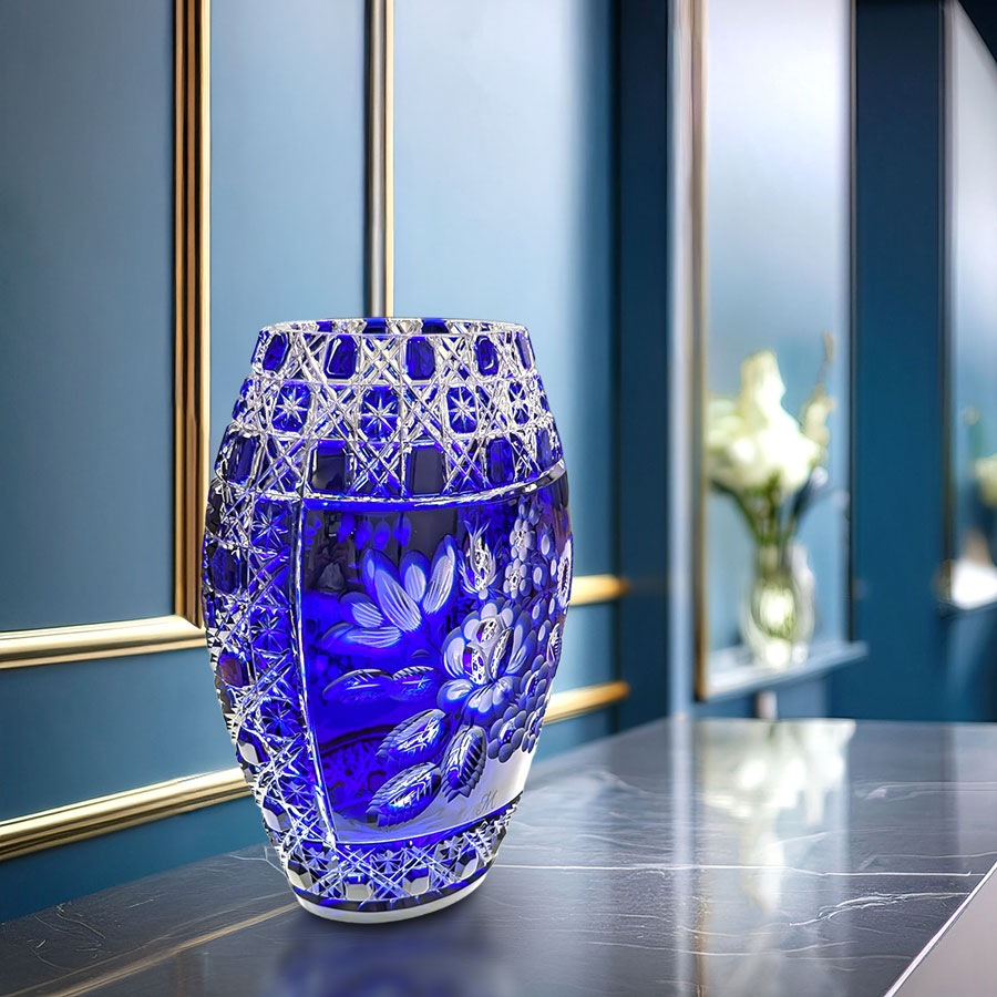 マイセンクリスタル 色被せ花瓶 「マイセンフラワー」 (ブルー) MFW/2283/26B