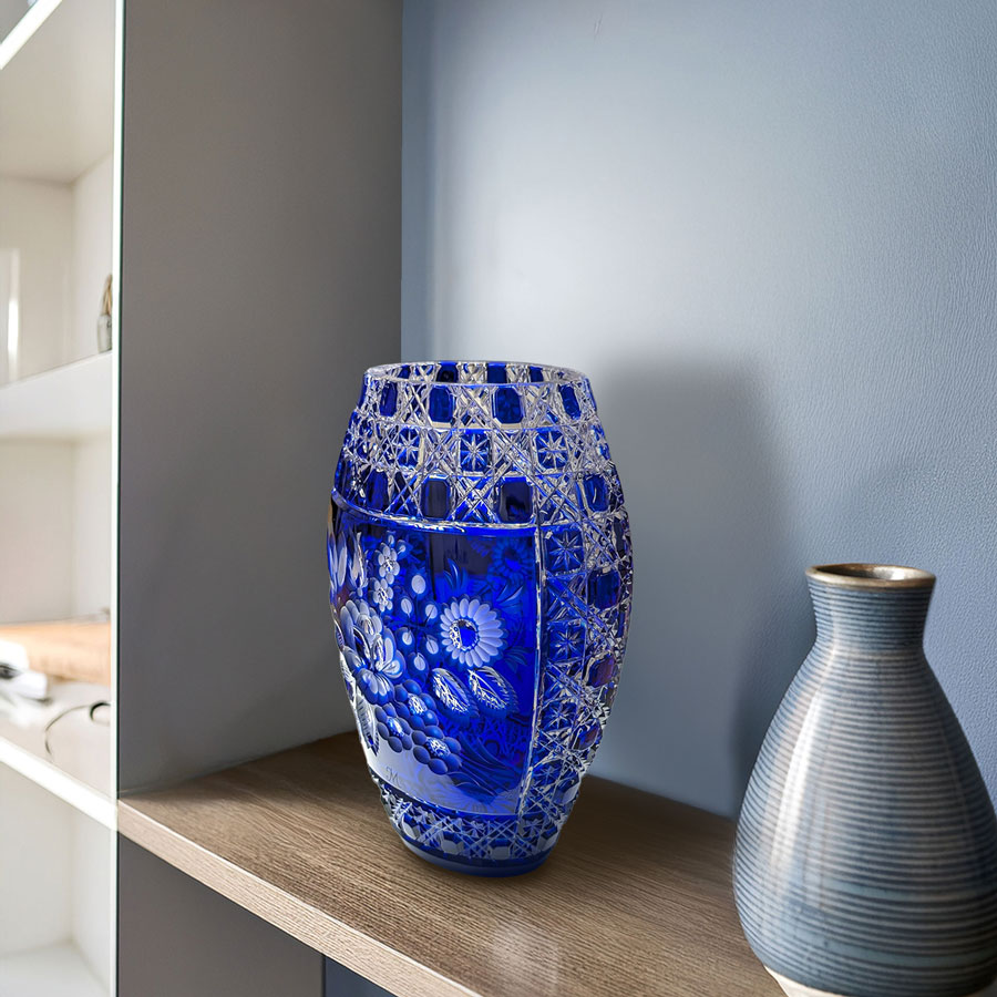 マイセンクリスタル 色被せ花瓶 「マイセンフラワー」 (ブルー) MFW/2283/26B