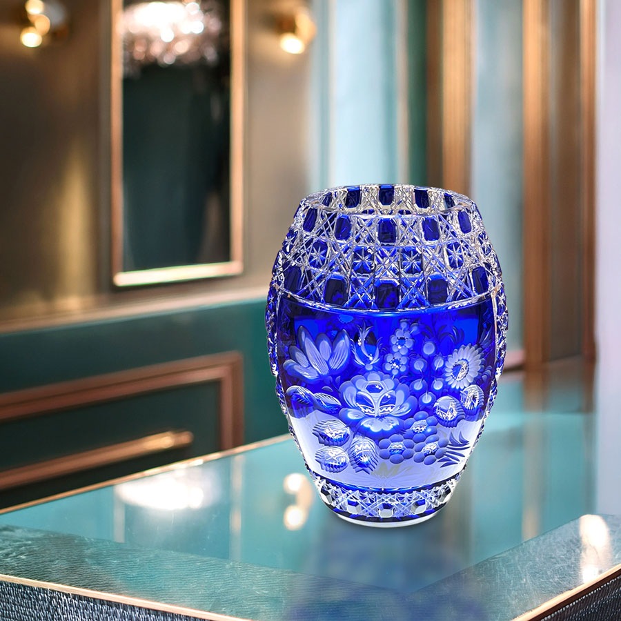 マイセンクリスタル 色被せ花瓶 「マイセンフラワー」 (ブルー) MFW/2283/26B