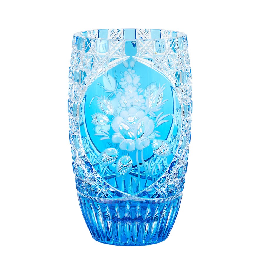 マイセンクリスタル 色被せ花瓶 「ロンドンフラワー」 (ライトブルー) LF/2/26LB