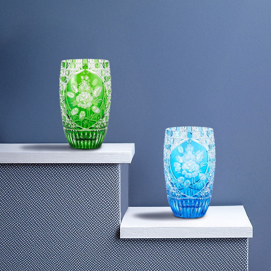 マイセンクリスタル 色被せ花瓶 「ロンドンフラワー」 (ライトブルー) LF/2/26LB