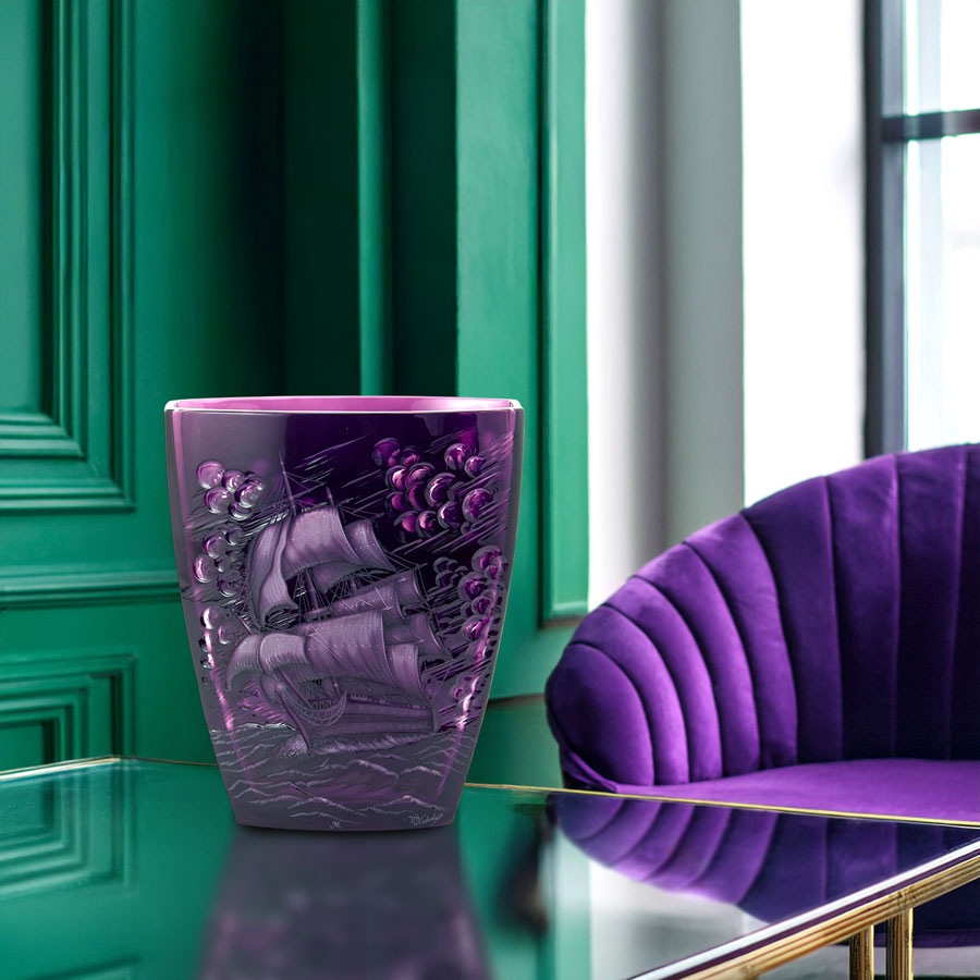 マイセンクリスタル　色被せ花瓶 「帆船」　SS/81038/25L