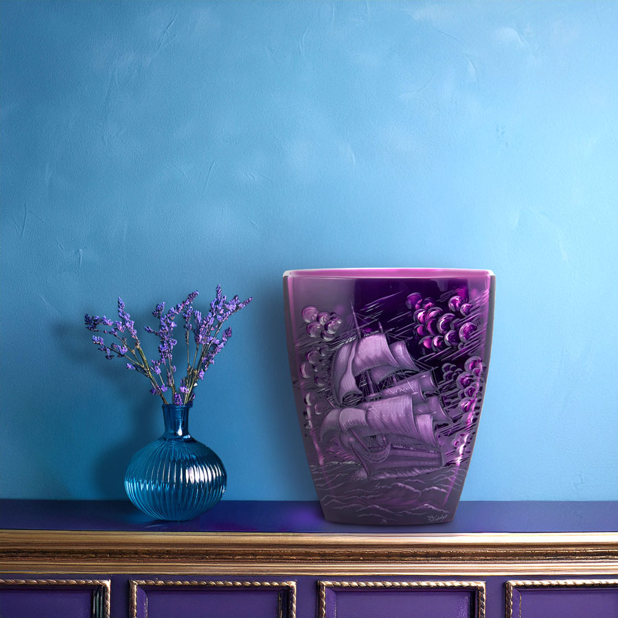 マイセンクリスタル　色被せ花瓶 「帆船」　SS/81038/25L