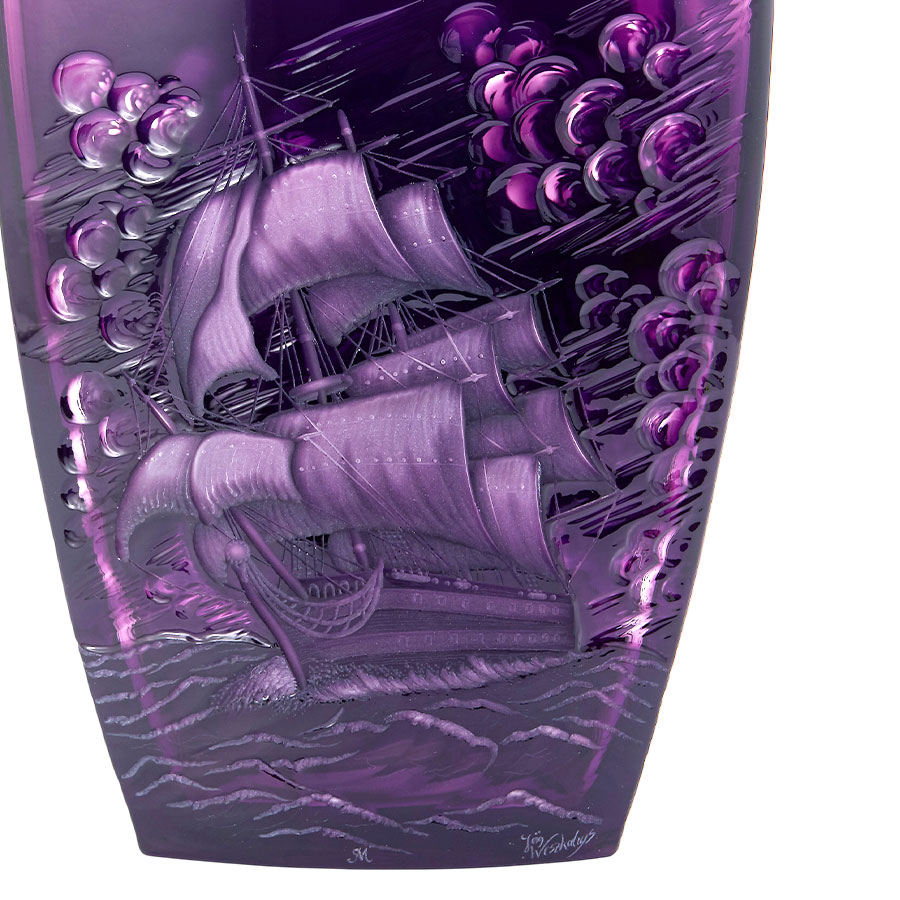 マイセンクリスタル　色被せ花瓶 「帆船」　SS/81038/25L