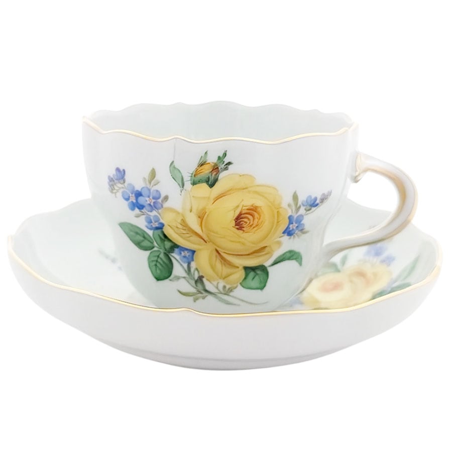 マイセン 「黄色いバラと忘れな草」ティーカップ＆ソーサー 020910