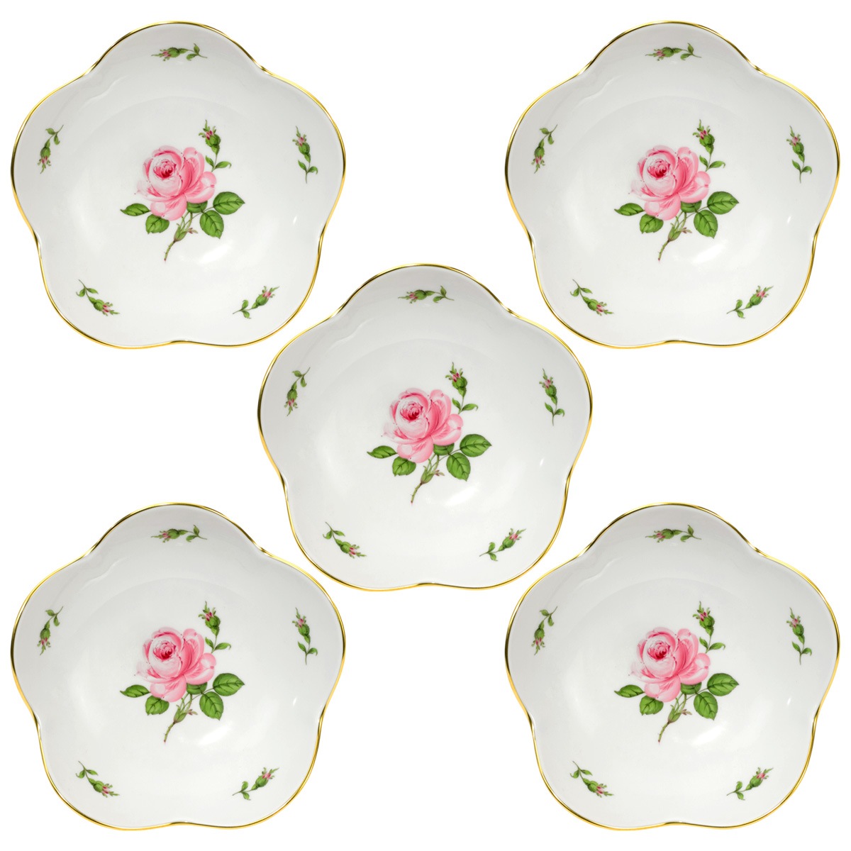 マイセン マイセンのバラ（ピンク） 小皿5Pセット14cm 53631