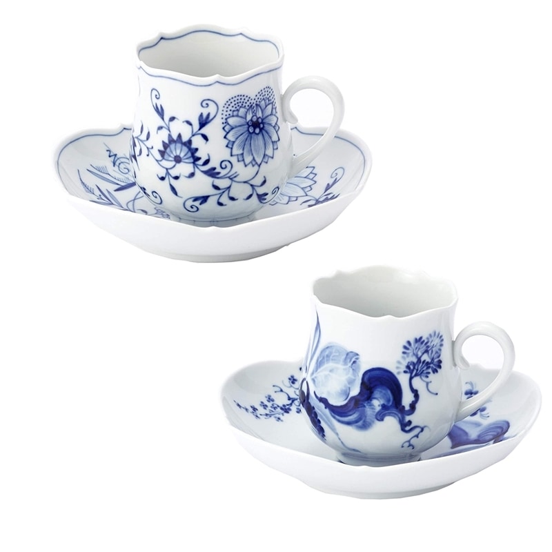 マイセン　コーヒーカップ＆ソーサー　（２客） 美品 Meissen 双剣 波の戯れ カップ＆ソーサー 2客セット コーヒー