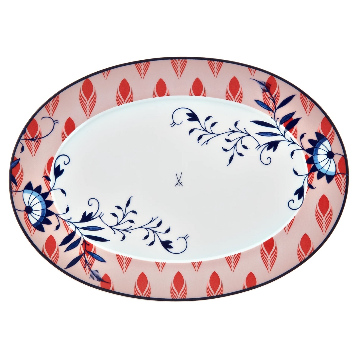 マイセン オーバルプラター36cm コラージュ ブルーミー・フェザーズ