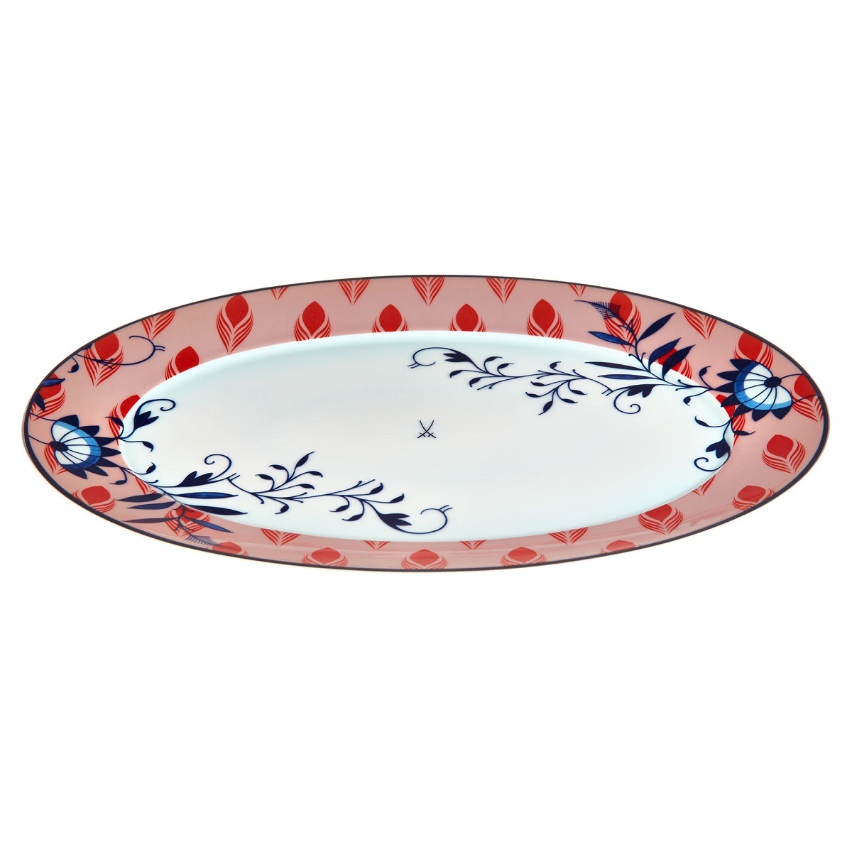 マイセン オーバルプラター36cm コラージュ ブルーミー・フェザーズ