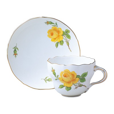 ◆マイセン Meissen◆　薔薇 ローズ　黄　スワンハンドル　 カップ＆ソーサー＆プレート、皿 Ea マイセン スワンハンドル ローズ | アンティークと台湾茶の店
