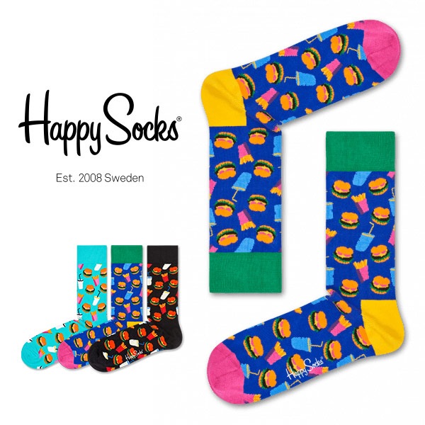 セール 40 Off Happy Socks ハッピーソックス Junk Food Hamburger ハンバーガー クルー丈 綿混 ソックス 靴下 ユニセックス メンズ ゆうパケット 4点まで