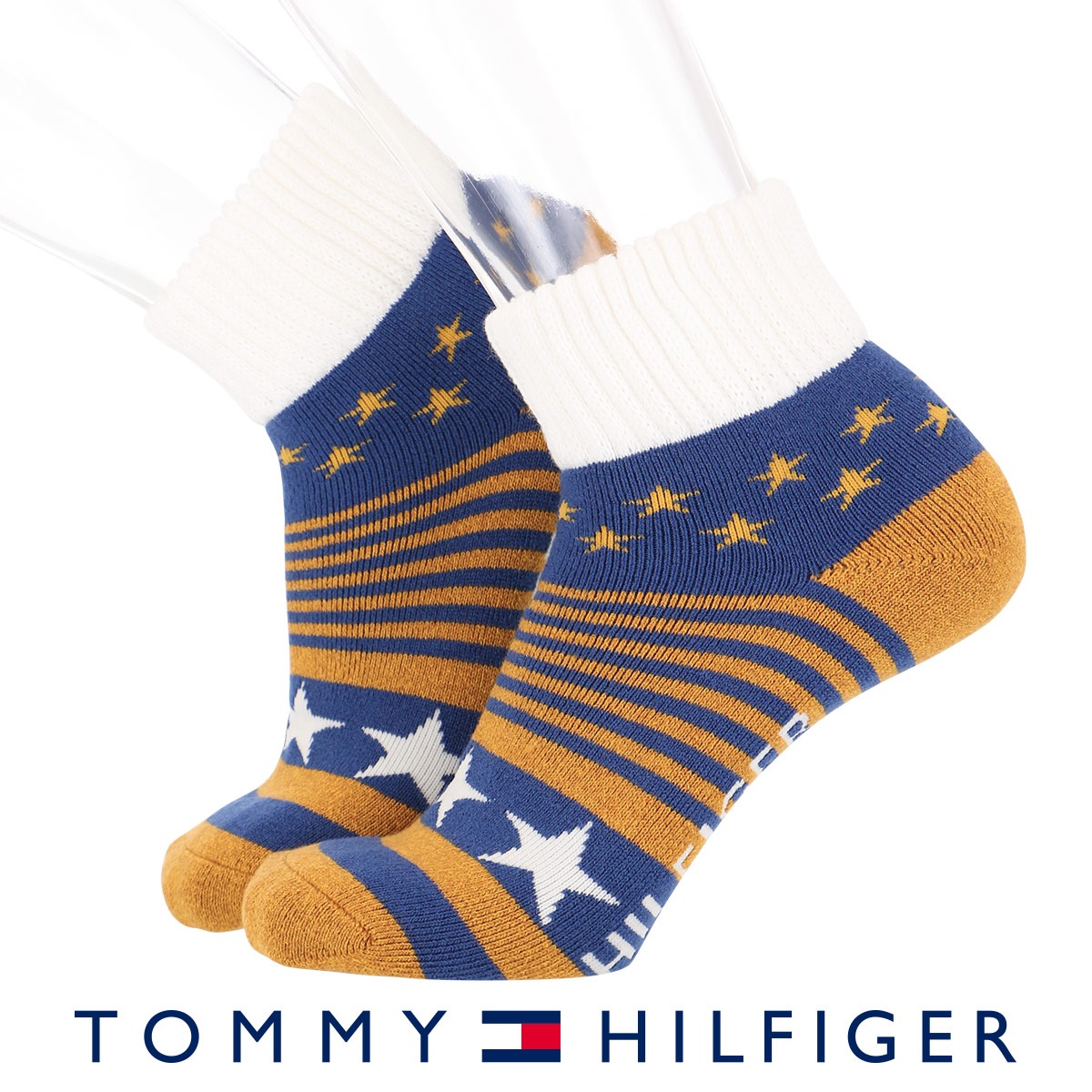 Tommy Hilfiger トミーヒルフィガー ルームソックス スターボーダー柄 厚手 毛混 室内履き クルー丈 男性 メンズ 紳士 ソックス 靴下 日本製 プレゼント 贈答 ギフト 2555 816 ゆうパケット 2点まで