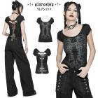 glareshop グレアショップ「M/XL」TX177-B■パンク 骨型金属穴あき スケルトン柄 半袖 Tシャツ 黒 レディース | 病みかわいい 骸骨 ヴィジュアル系 V系 モード系 コスプレ ス