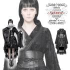 glareshop グレアショップ「S/L/2XL」WX313-B■ゴスロリ ロリータ 花柄 ジャガード テールカット 浴衣 帯付き ワンピース 黒 レディース | ヴィジュアル系 V系 モード系 コ