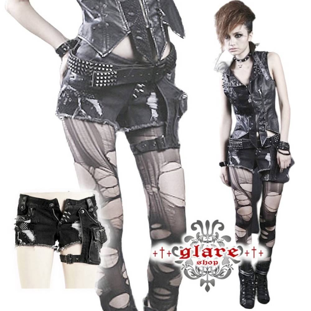 glareshop 쥢åסXS-4XLPX092-B ѥ ᡼ù ݥåȥѥåդ 硼 ѥ  ǥ | ѥ 奢 V ơ   [PUNK RAVE] Punk Distressed Denim Shorts with Side Pocket