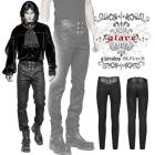 glareshop グレアショップ「M.S-M.5XL」PX356-B■ゴシック 中世貴族 ナポレオン風 エンボス加工 フェックレザー 異素材 柄模様 ロング パンツ 黒 メンズ | 貴公子 王子様 