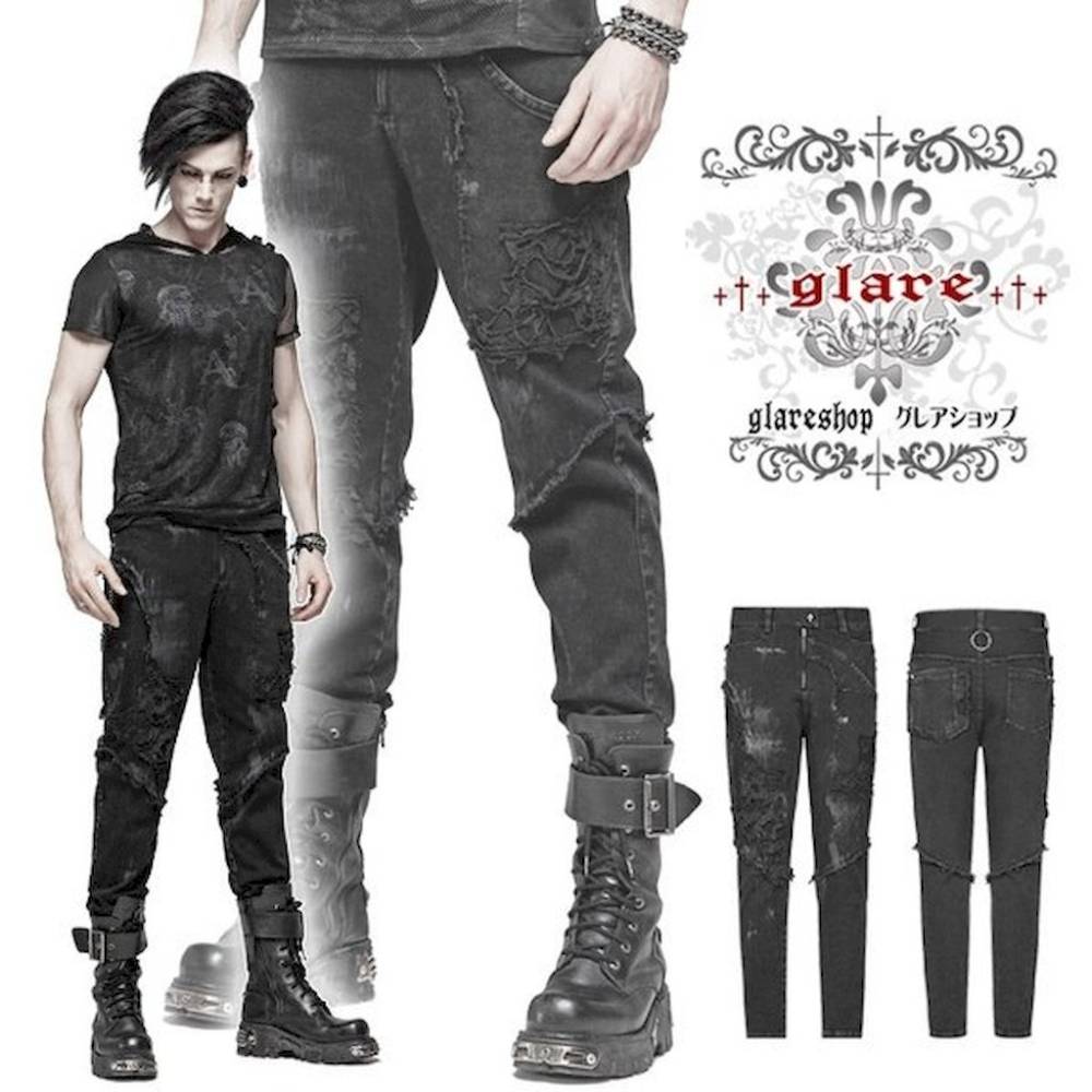 glareshop ���쥢����åס�M.S-M.5XL��PX381-B���ѥ� ������ �ǥ˥� ���� �ѥ�� �� ��� | �������� �����å� �ѥ� ���å� �ե��å���� ��������ѥ� �������奢��� V�� �⡼�ɷ� �����ץ� ���ơ��� ���� �� [PUNK RAVE] Punk Broken Hole Net Trousers