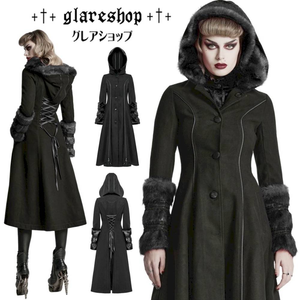 glareshop ���쥢����åס�S-5XL��JX123-B���������� ������ �����å� �����ʥ��������ѿȥ����� �� �֥�å� ��ǥ����� | �������� �����å� �ե��å���� �������奢��� V�� �⡼�ɷ� �����ץ� ���ơ��� ���� �� [PUNK RAVE] Gothic Two Wear Fur Coat