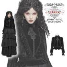 glareshop グレアショップ「S/L/2XL」TX721-B■ゴスロリ 長袖 フリルスタンドカラー ペザントスリーブ ブラウス 刺繍 黒 レディース | ヴィジュアル系 V系 モード系 コスプレ