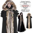 glareshop グレアショップ「F」JX309-B■ゴスロリ マント ロング丈 ファー付きゴシックコート フード付き 黒 ブラック レディース/メンズ | ゴスロリ ゴシック ファッション ヴィジ